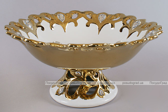 Блюдо для фруктів "Жар-птиця" Gold Luxury-05 Ø31см з декоративними стразами