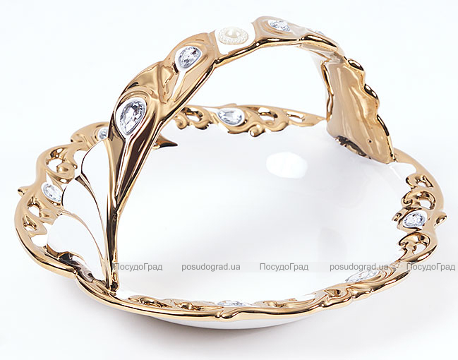 Цукерниця "Перо жар-птиці" Gold Luxury-17 Ø31см з декоративними стразами
