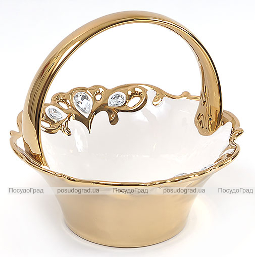 Цукерниця "Перо жар-птиці" Gold Luxury-18 Ø24см з декоративними стразами