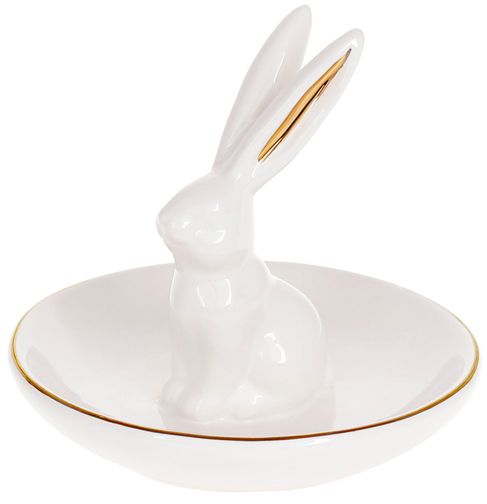 Блюдце-підставка для прикрас "Bunny" 11х11х10см, кераміка, білий з золотом