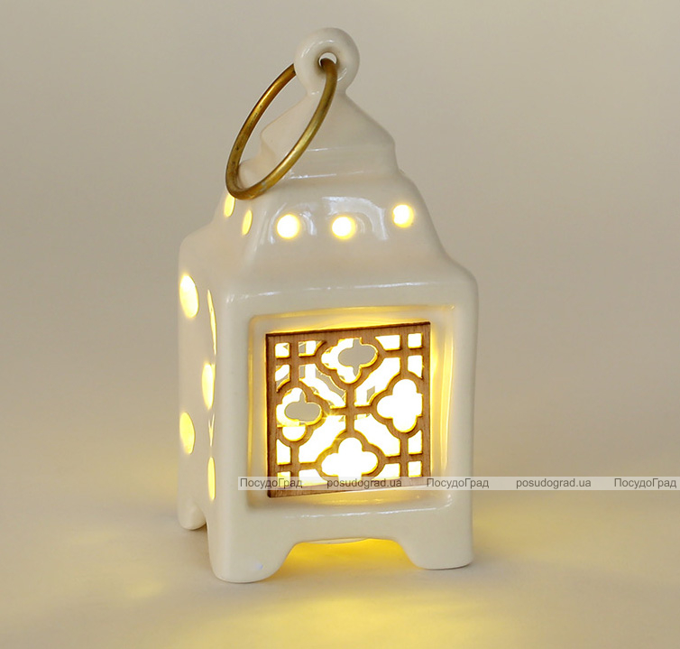 Фонарик фарфоровый "Снежная мечта" 16см с LED-подсветкой