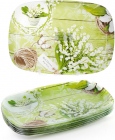 Набір 6 скляних тарілок "Конвалії" 35х25см, прямокутні тарілки