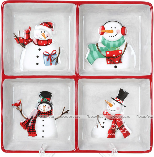 Менажница керамическая «Snowman Party» 19.7х19.7см, 4 секции