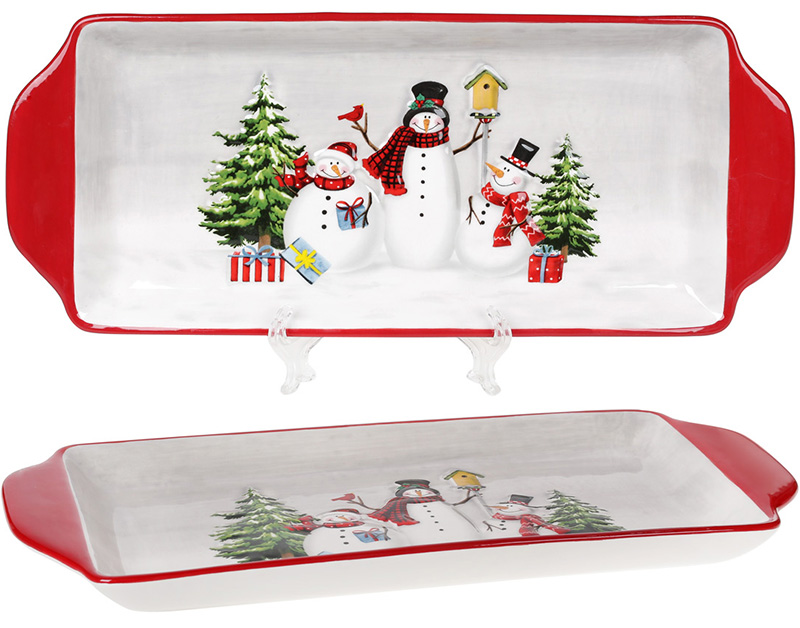 Блюдо "Snowman Party" керамічне прямокутне 35х14х3см