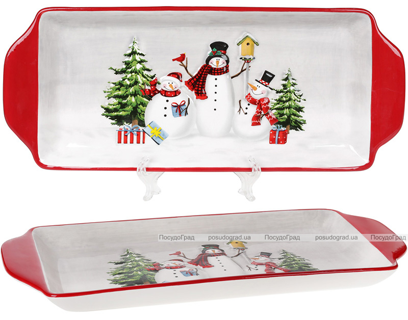 Блюдо "Snowman Party" керамічне прямокутне 35х14х3см