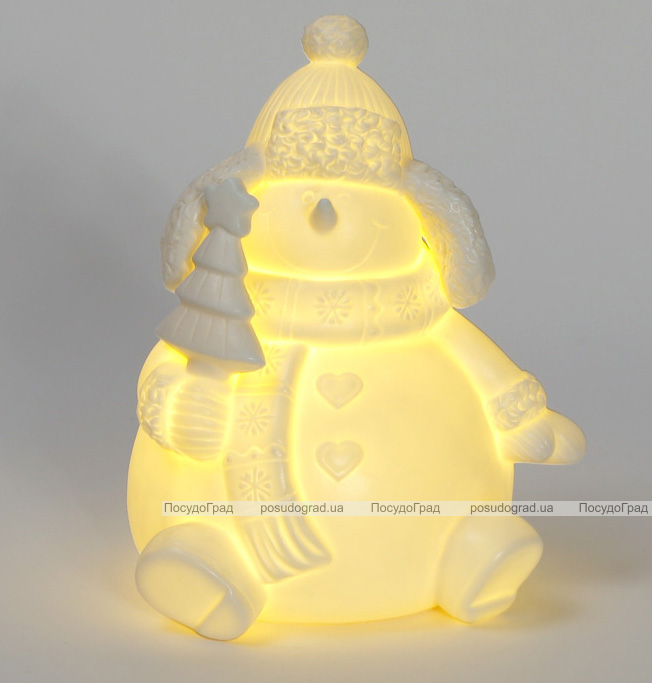 Декоративна керамічна статуетка "Сніговик" 18см з LED-підсвіткою