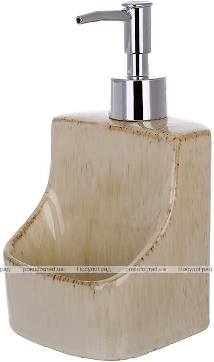 Дозатор для миючого засобу "Aged Beige" 400мл, 9.8х9.5х18см з підставкою для губки, бежевий