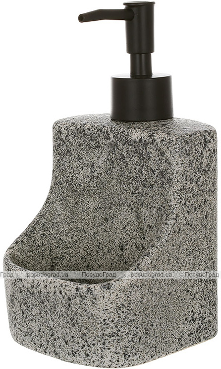 Дозатор для миючого засобу "Gray Stone" 400мл, 9.8х9.5х18см із підставкою для губки, сірий камінь