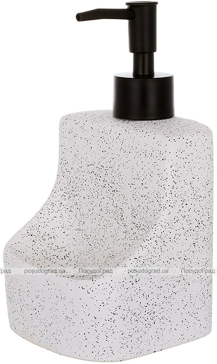 Дозатор для миючого засобу "White Stone" 400мл, 9.8х9.5х18см з підставкою для губки, білий камінь