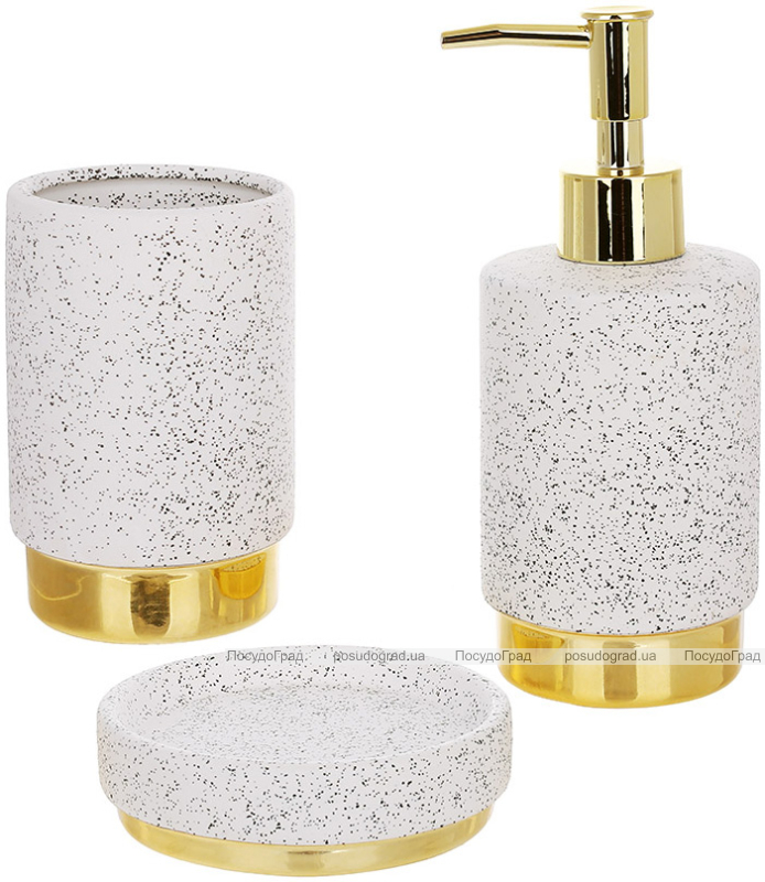 Набір аксесуарів Bright для ванної кімнати "White Granite & Gold" 3 предмети, кераміка