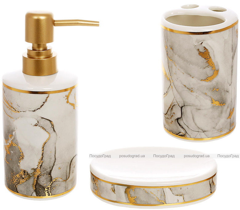 Набір аксесуарів Bright для ванної кімнати "Grey Marble Gold" 3 предмети, кераміка