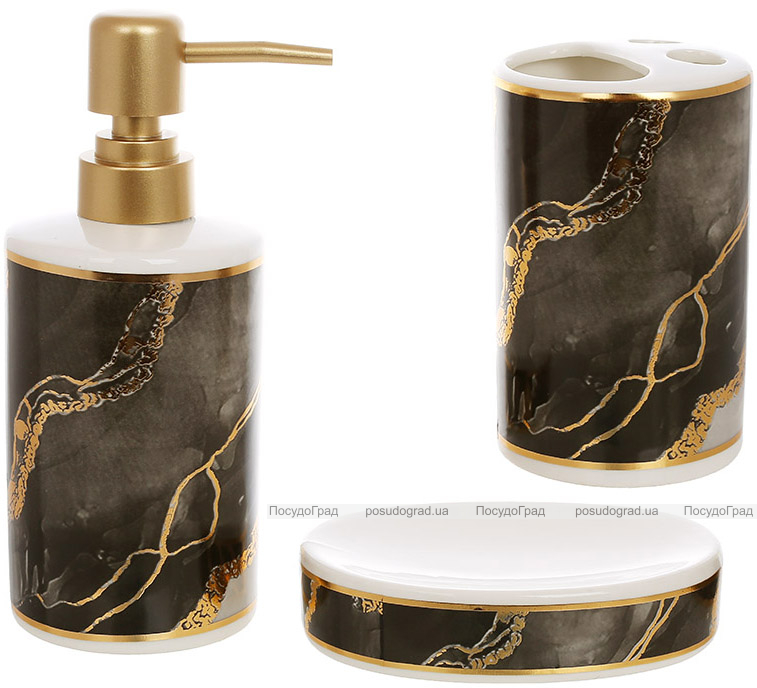 Набір аксесуарів Bright для ванної кімнати "Black Marble Gold" 3 предмети, кераміка