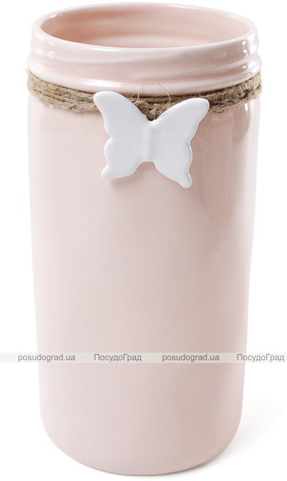 Ваза для цветов Flowers Garden "Бабочка" 26см керамическая, розовая