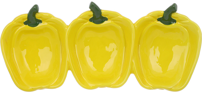 Менажница керамическая "Pepper" 33х15см, Желтый перец, 3-х секционная