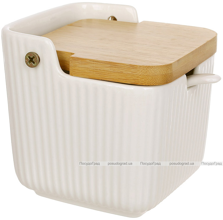 Банка Nouvelle Home "Vertical" для цукру, солі, спецій з бамбуковою відкидною кришкою 300мл