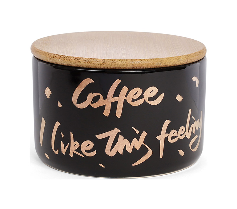 Банка фарфорова "Coffee" 600мл с бамбуковою кришкою, чорна