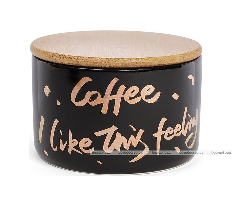 Банка фарфоровая "Coffee" 700мл с бамбуковой крышкой, черная
