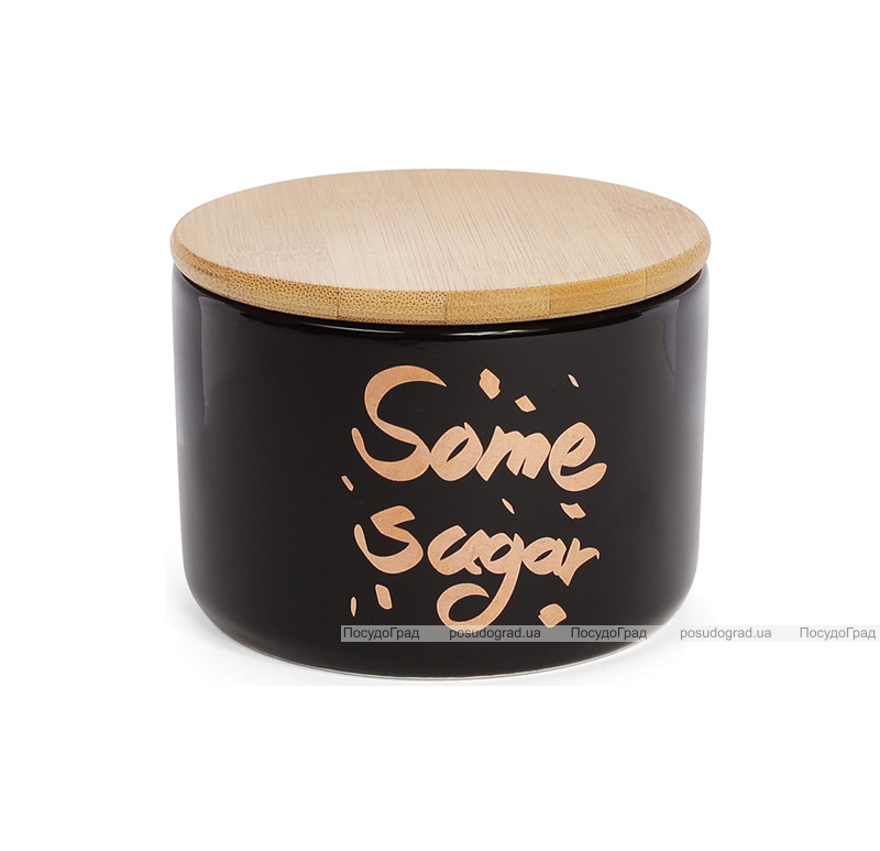 Банка фарфоровая "Some sugar" 400мл с бамбуковой крышкой, черная