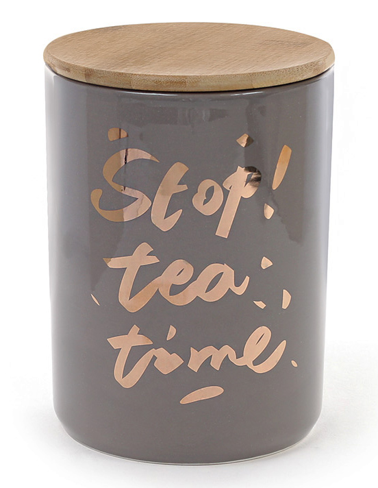 Банка фарфорова "Tea time" 1225мл з бамбуковою кришкою, сіра