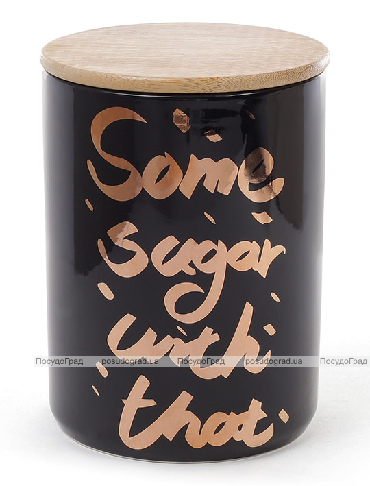 Банка фарфорова "Some sugar" 1225мл з бамбуковою кришкою, чорна