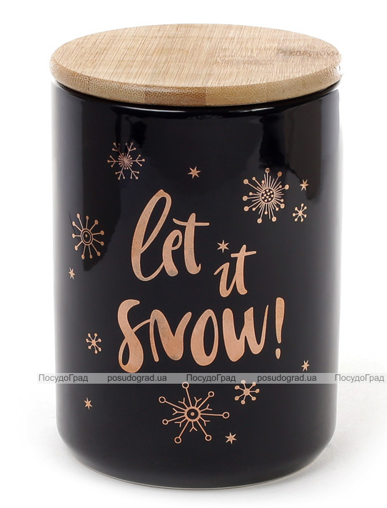 Банка фарфорова "Let it snow" 725мл з бамбуковою кришкою, чорна