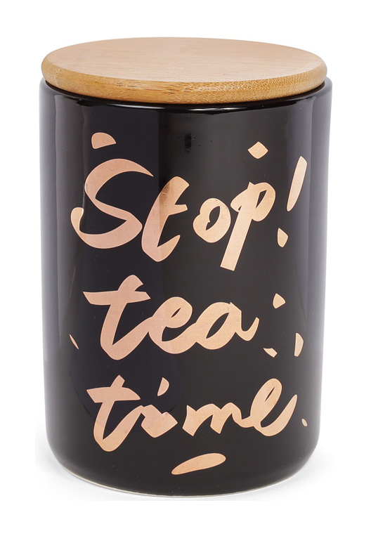 Банка фарфорова "Tea time" 700мл з бамбуковою кришкою, чорна