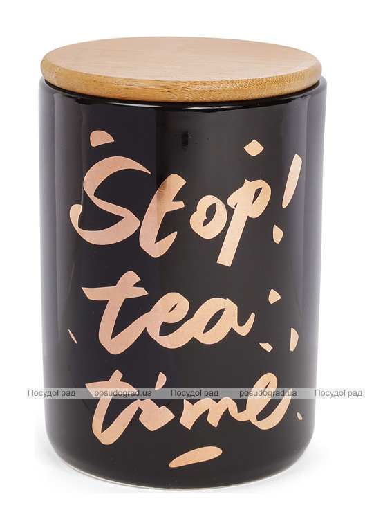 Банка фарфоровая "Tea time" 700мл с бамбуковой крышкой, черная