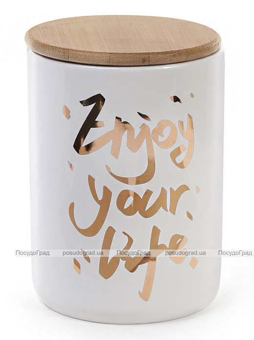 Банка фарфоровая "Enjoy your life" 725мл с бамбуковой крышкой