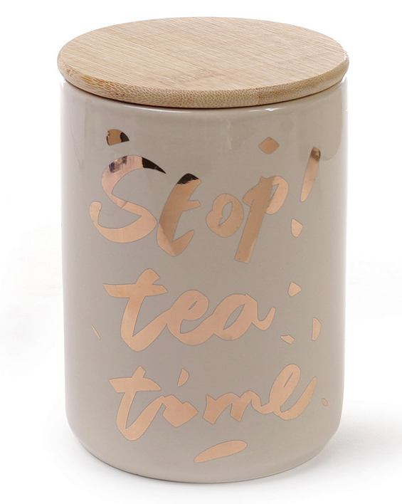 Банка фарфорова "Tea time" 725мл з бамбуковою кришкою, кремова