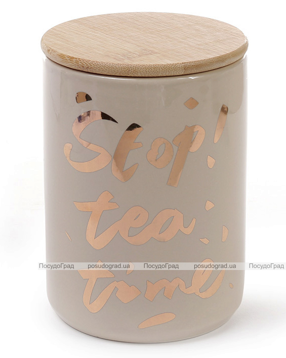 Банка фарфоровая "Tea time" 725мл с бамбуковой крышкой, кремовая