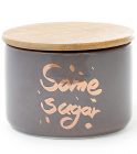 Банка фарфоровая "Some sugar" 400мл с бамбуковой крышкой, серая с золотом