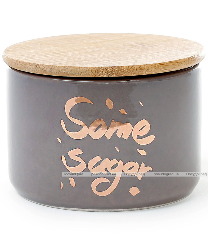 Банка фарфоровая "Some sugar" 400мл с бамбуковой крышкой, серая с золотом