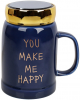 Кружка порцелянова "You make me happy" 550 мл з кришкою, колір морської глибини