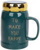 Кружка порцелянова "To make you happy" 550мл з кришкою, смарагдовий колір