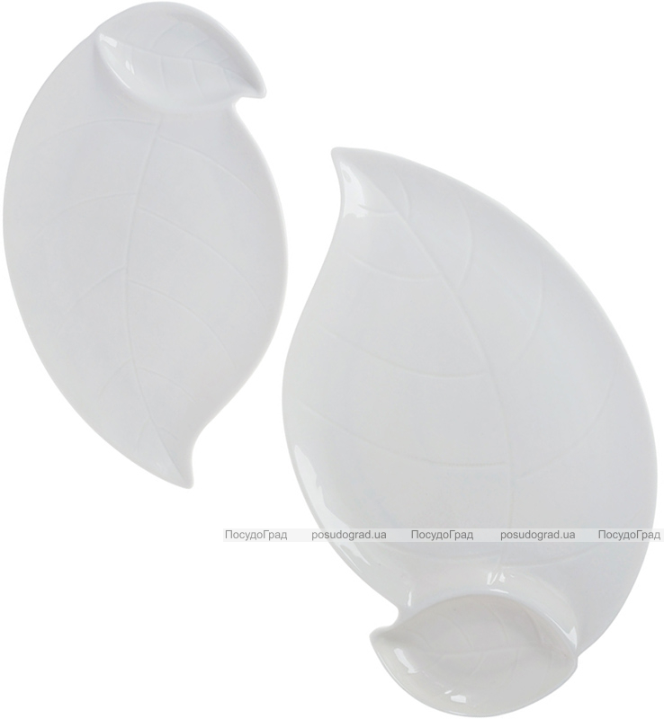 Блюдо фарфоровое "White Leaf" с соусником 28см, белое
