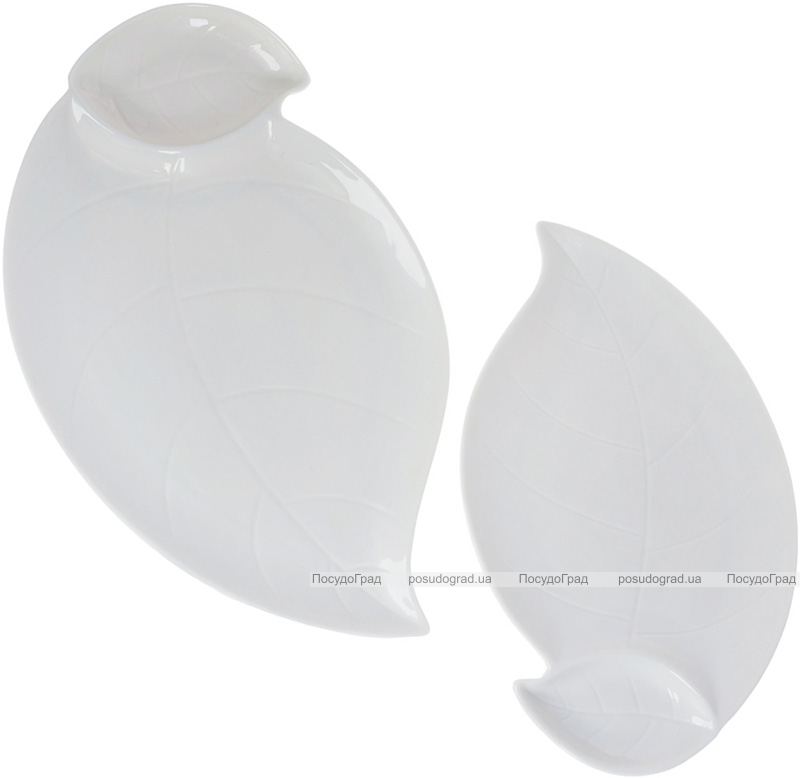 Блюдо фарфоровое "White Leaf" с соусником 33см, белое