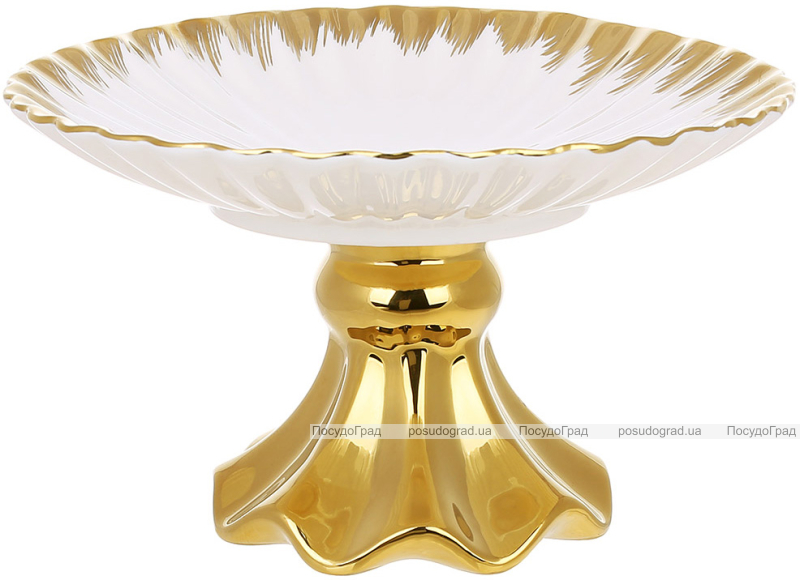 Фруктовница фарфоровая "Gold Luxury" Ø25.4х15см на ноге с золотым декором