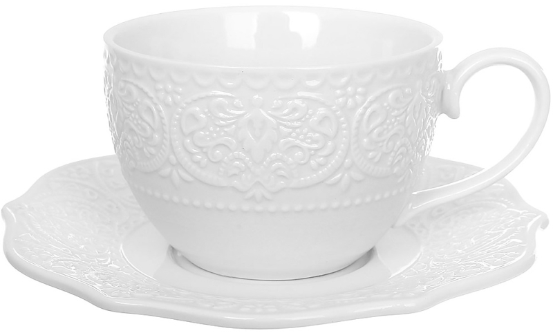 Чайний порцеляновий сервіз "Dentelle Blanche" 4 чашки 260мл з блюдцями