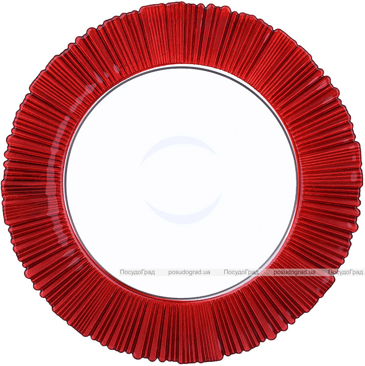 Набор 6 стеклянных тарелок "Fleur Red" Ø33см, красный