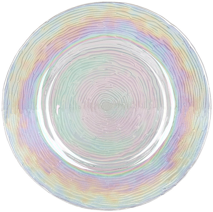 Набор 6 стеклянных обеденных тарелок "Fleur Pearl" Ø21см, перламутр