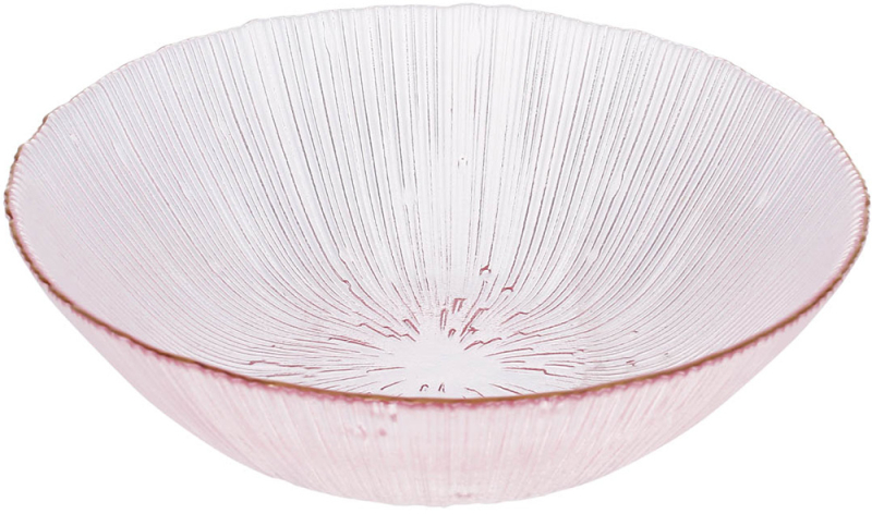 Салатник стеклянный "Fleur" Ø25см (1.8л), розовый с золотой каймой