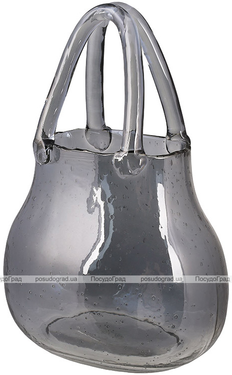 Ваза для квітів скляна "Жіноча Сумочка" 7.5х12х25см, димчасто-сіре скло