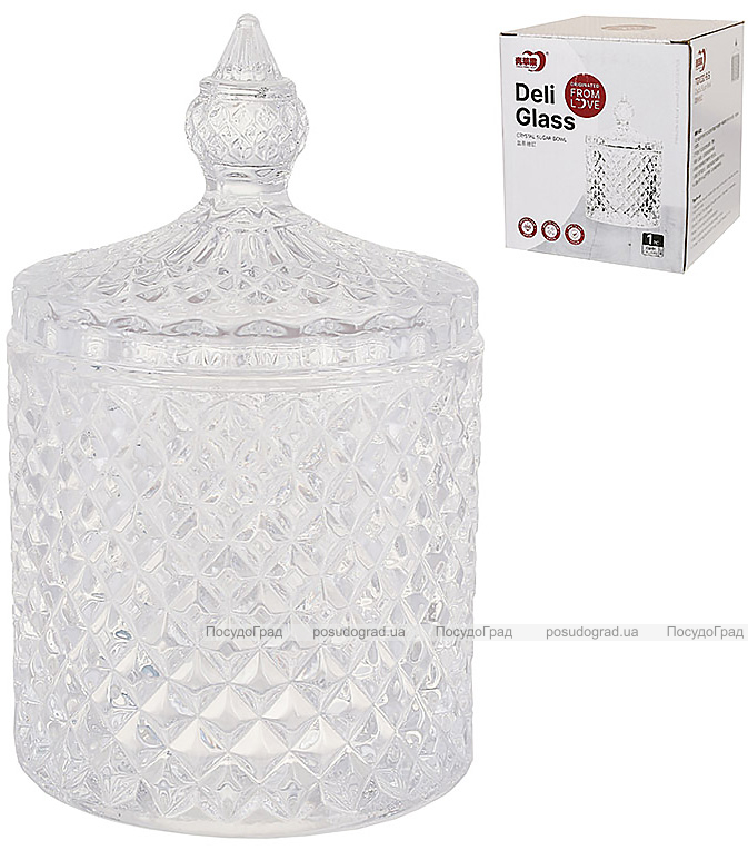 Цукорниця скляна "Crystal Glass" 300мл зі скляною кришкою, прозора
