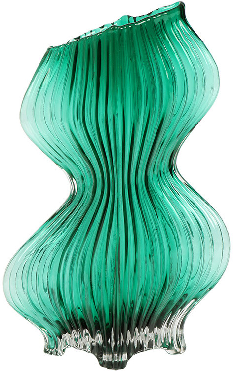 Ваза для квітів скляна "Emerald Wave" 28см, скло смарагдового кольору