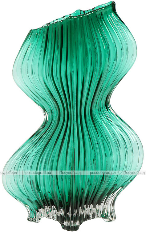 Ваза для цветов стеклянная "Emerald Wave" 28см, стекло изумрудного цвета