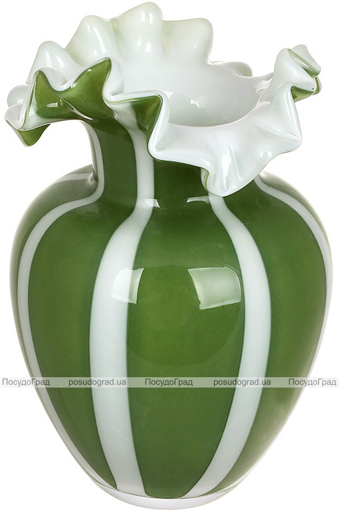 Ваза скляна "Lime Fiore" 14х22см, зелений з білим (ручна робота)