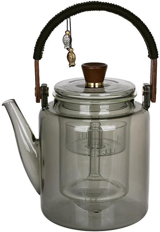 Чайник заварочный стеклянный "Smokey Grey" 1000мл с деревянной ручкой