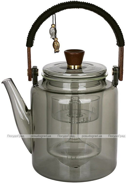 Чайник заварювальний скляний "Smokey Grey" 1000мл із дерев'яною ручкою