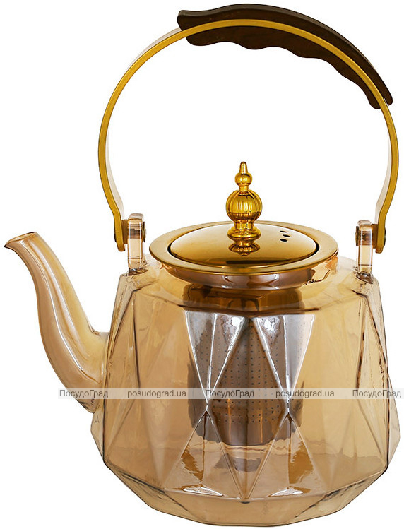 Чайник скляний заварювальний "Amber" 1200мл з металевим ситом.