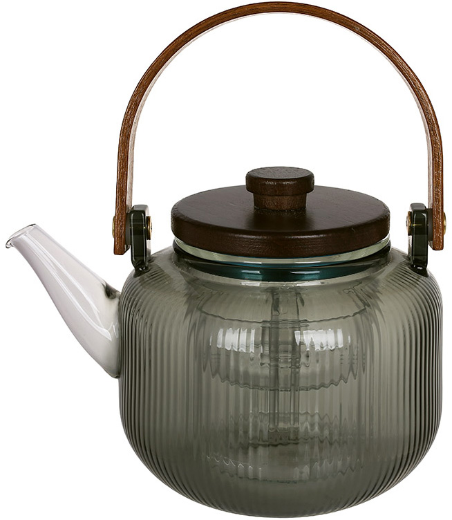 Чайник заварочный стеклянный "Smokey Grey" 800мл с деревянной крышкой